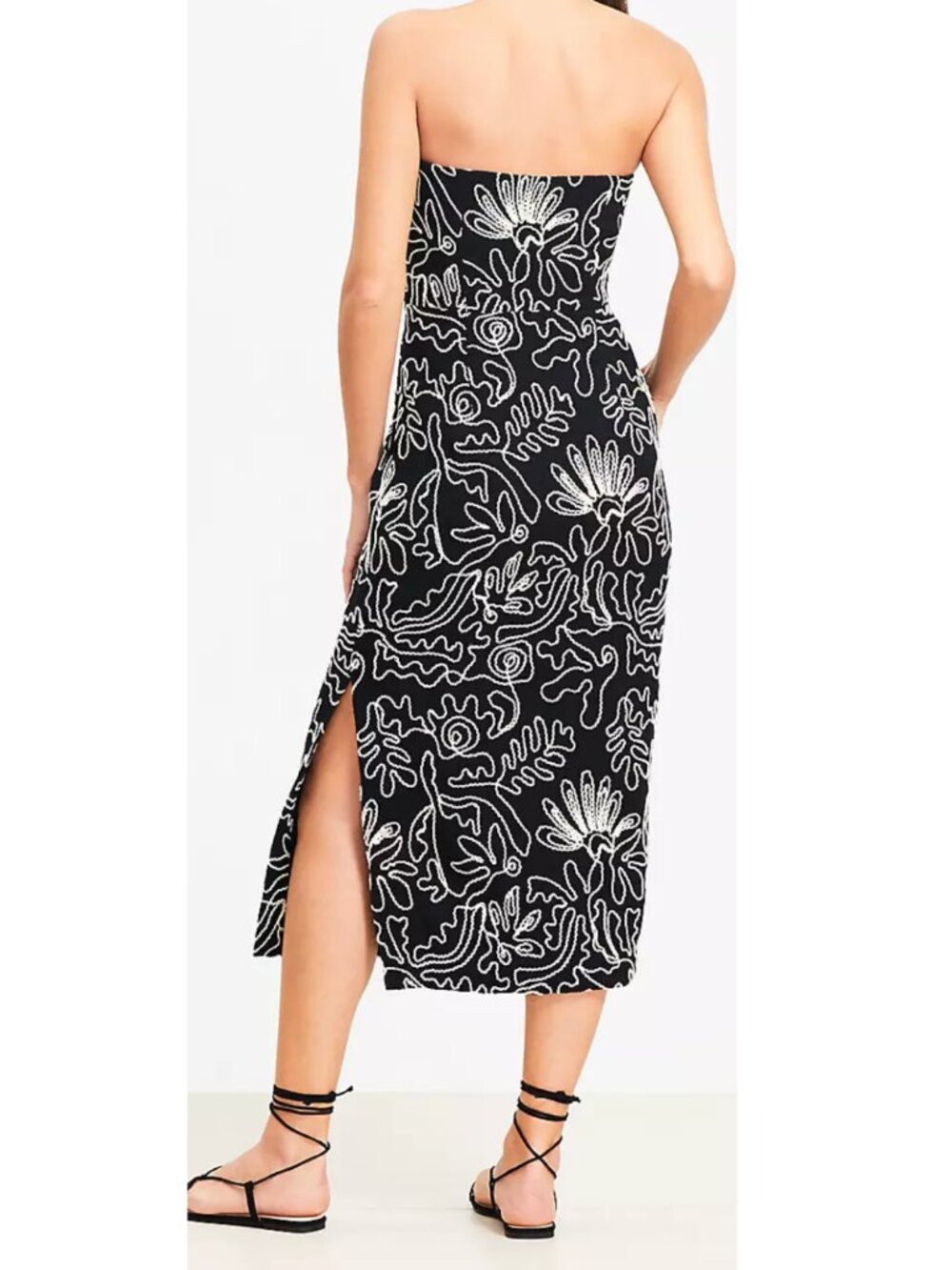 Strapless Embroidered Cotton Midi Dress Black White Floral Size 10 NWT Column - Picture 2 of 3